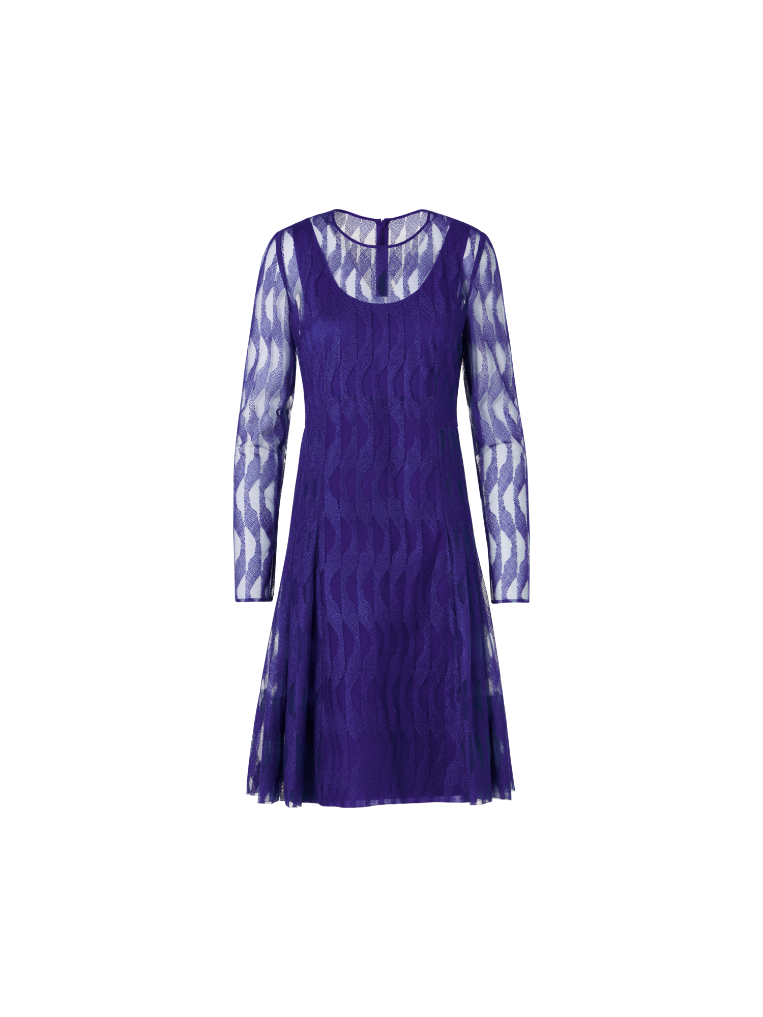 Designer Langärmeliges Kleid mit High Plains Stickerei auf Tüll - Violett