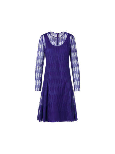 Designer Langärmeliges Kleid mit High Plains Stickerei auf Tüll - Violett