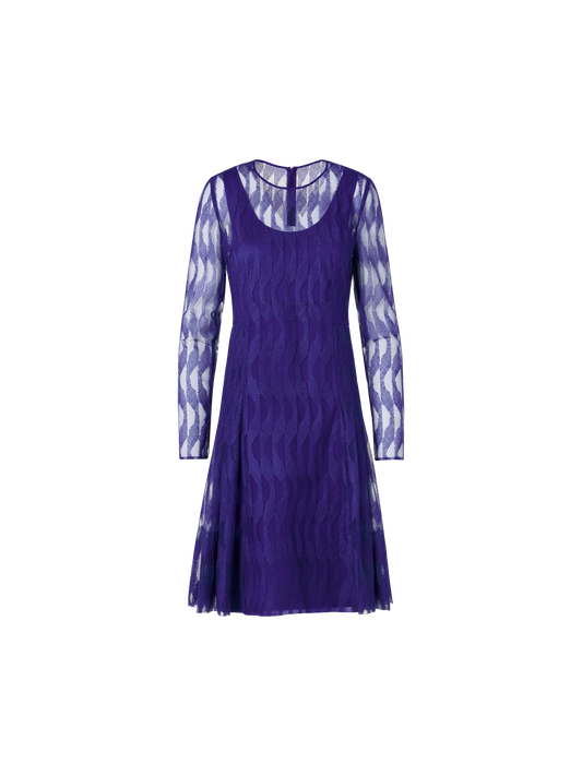 Designer Langärmeliges Kleid mit High Plains Stickerei auf Tüll - Violett