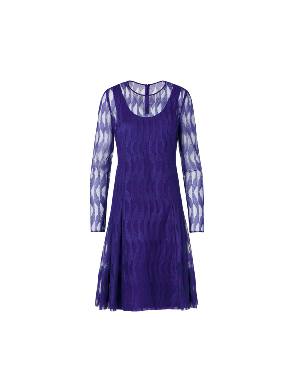 Designer Langärmeliges Kleid mit High Plains Stickerei auf Tüll - Violett