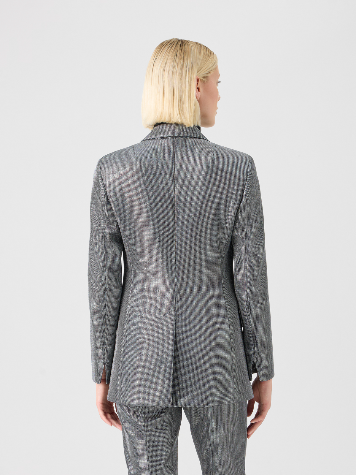 Designer Blazer aus Metallic-Vogelaugen-Jersey - Grau - Silber #editorial
