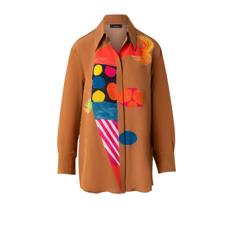 Oversized Silk Tunic Blouse with Rooster Print