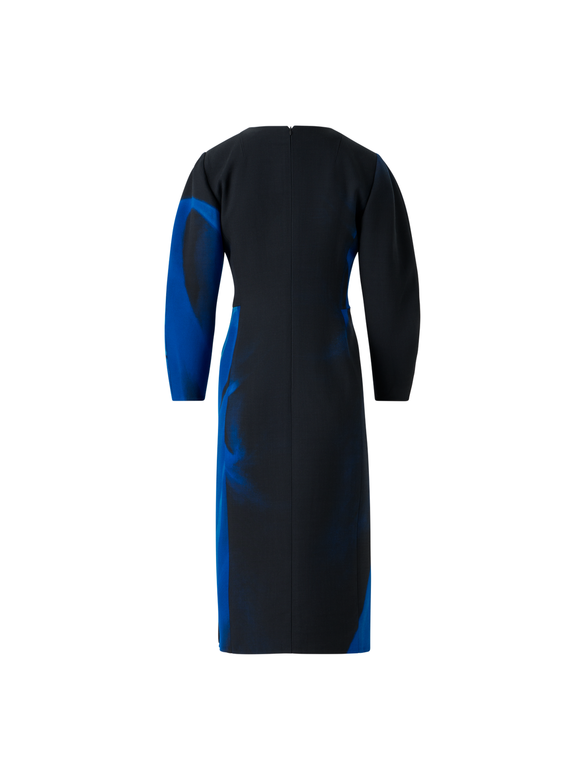 Designer Barrel Sleeve Kleid in Cyanotype Print - Blau - Bunt