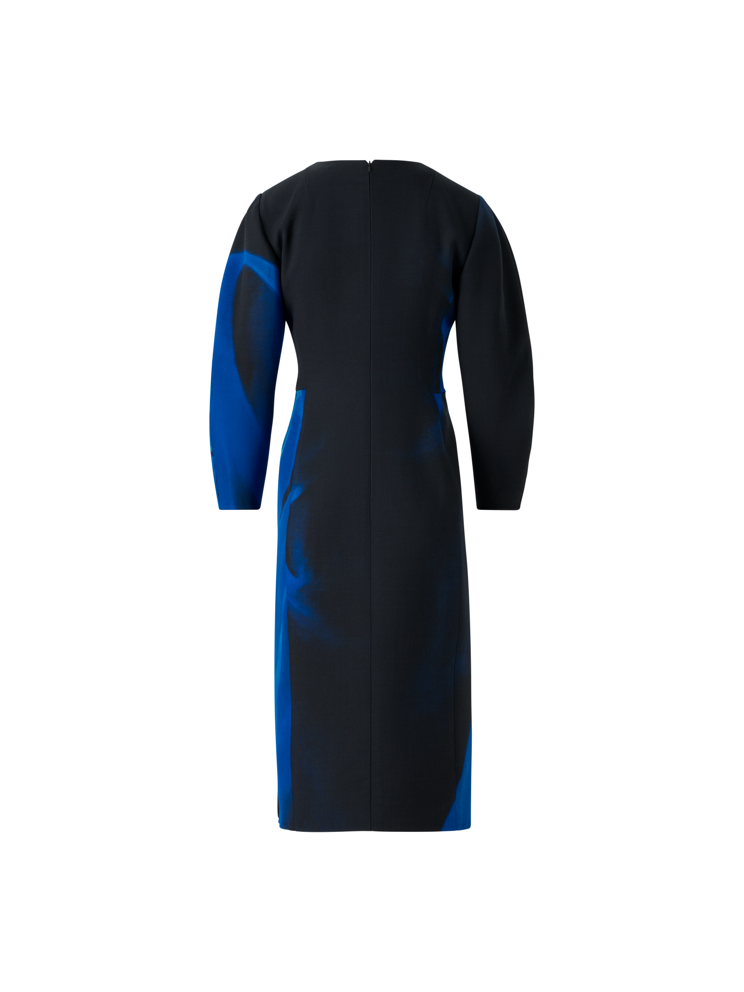 Designer Barrel Sleeve Kleid in Cyanotype Print - Blau - Bunt