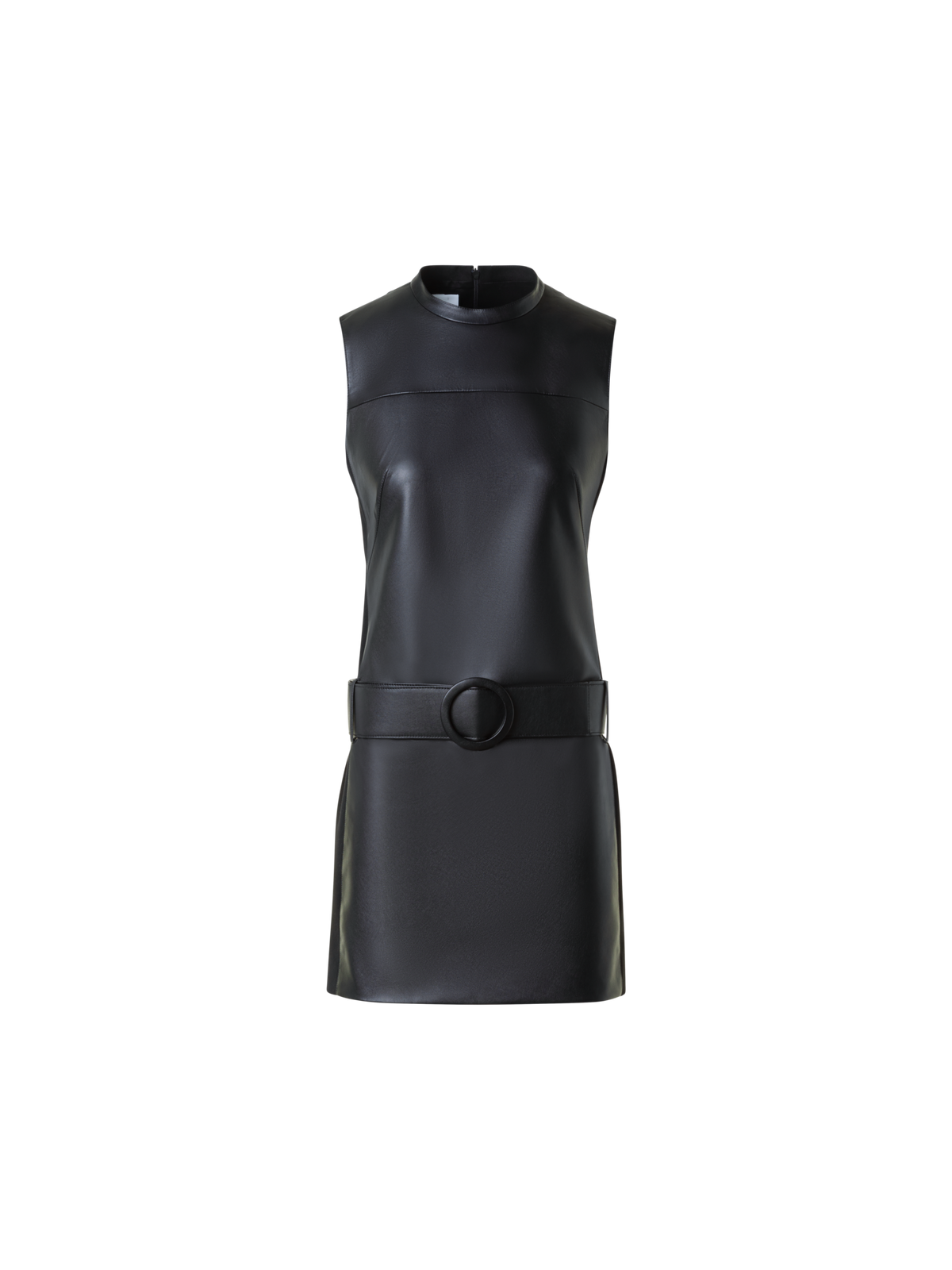 Designer Imitat Leder Front Mini Dress mit Gürtel - Schwarz