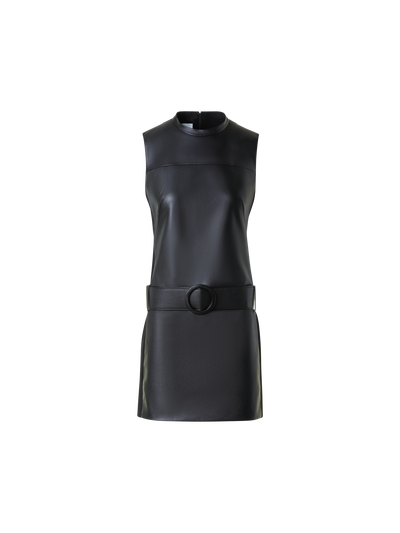 Designer Imitat Leder Front Mini Dress mit Gürtel - Schwarz