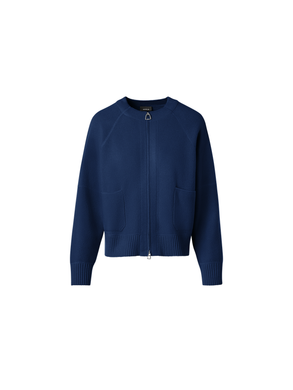 Designer Kaschmir-Piqué Cardigan mit Reissverschluss - Dunkelblau