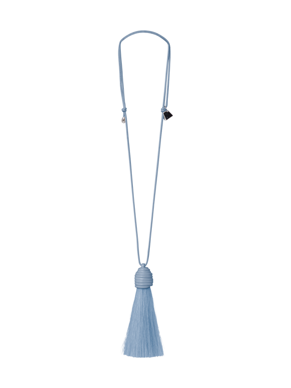 Designer Halskette aus Leder mit Anhänger aus Rosshaar - Blau