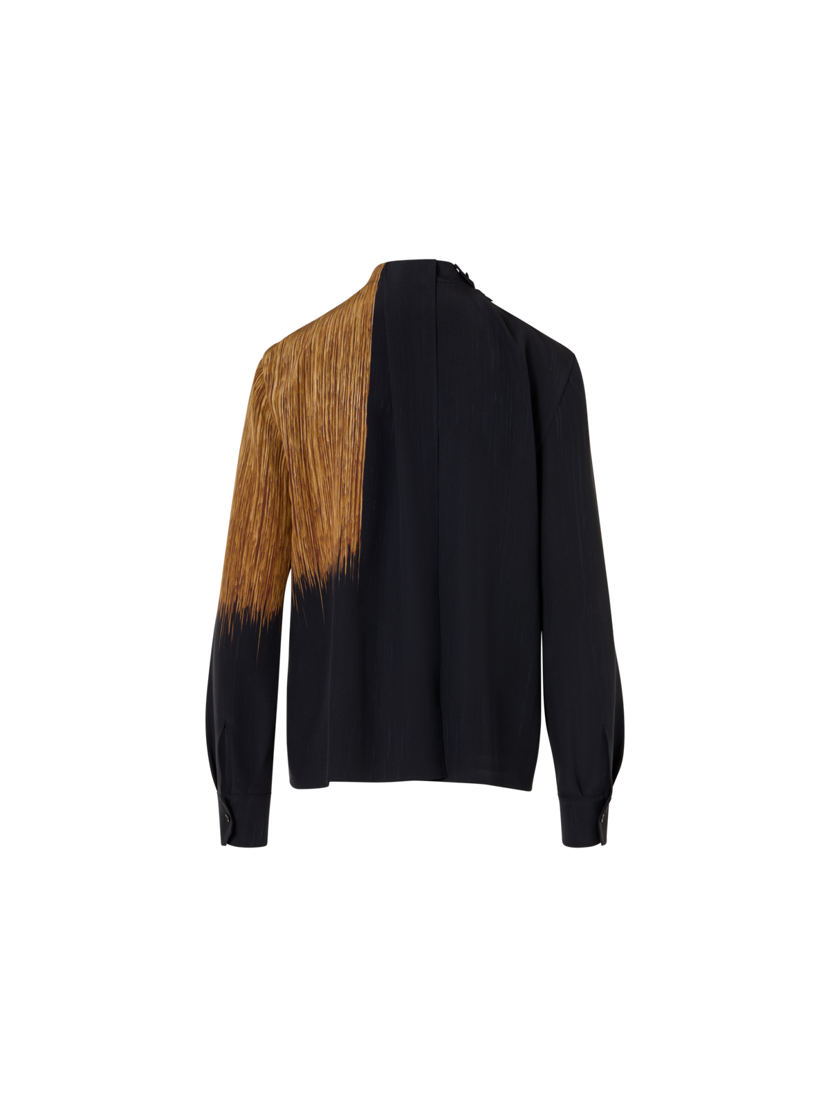 Designer Seidenbluse mit Oro Lienzo Print und Überwurf-Panel - Schwarz - Braun - Bunt
