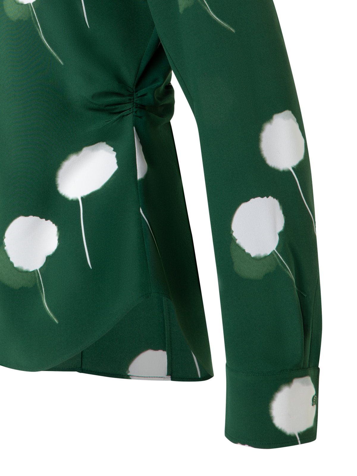 Designer Taillierte Seidenbluse mit Dandelion Druck - Grün - Bunt