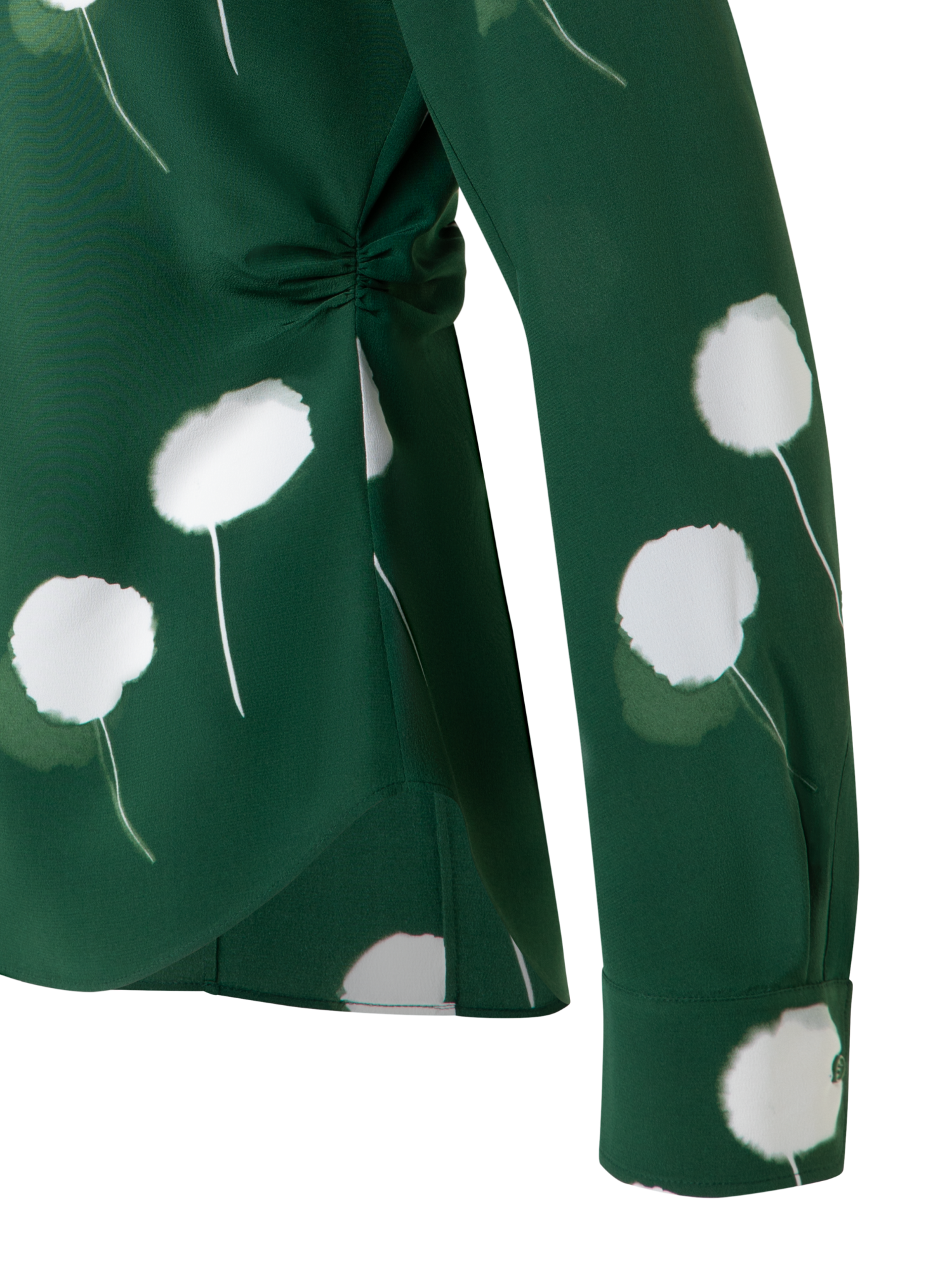 Designer Taillierte Seidenbluse mit Dandelion Druck - Grün - Bunt