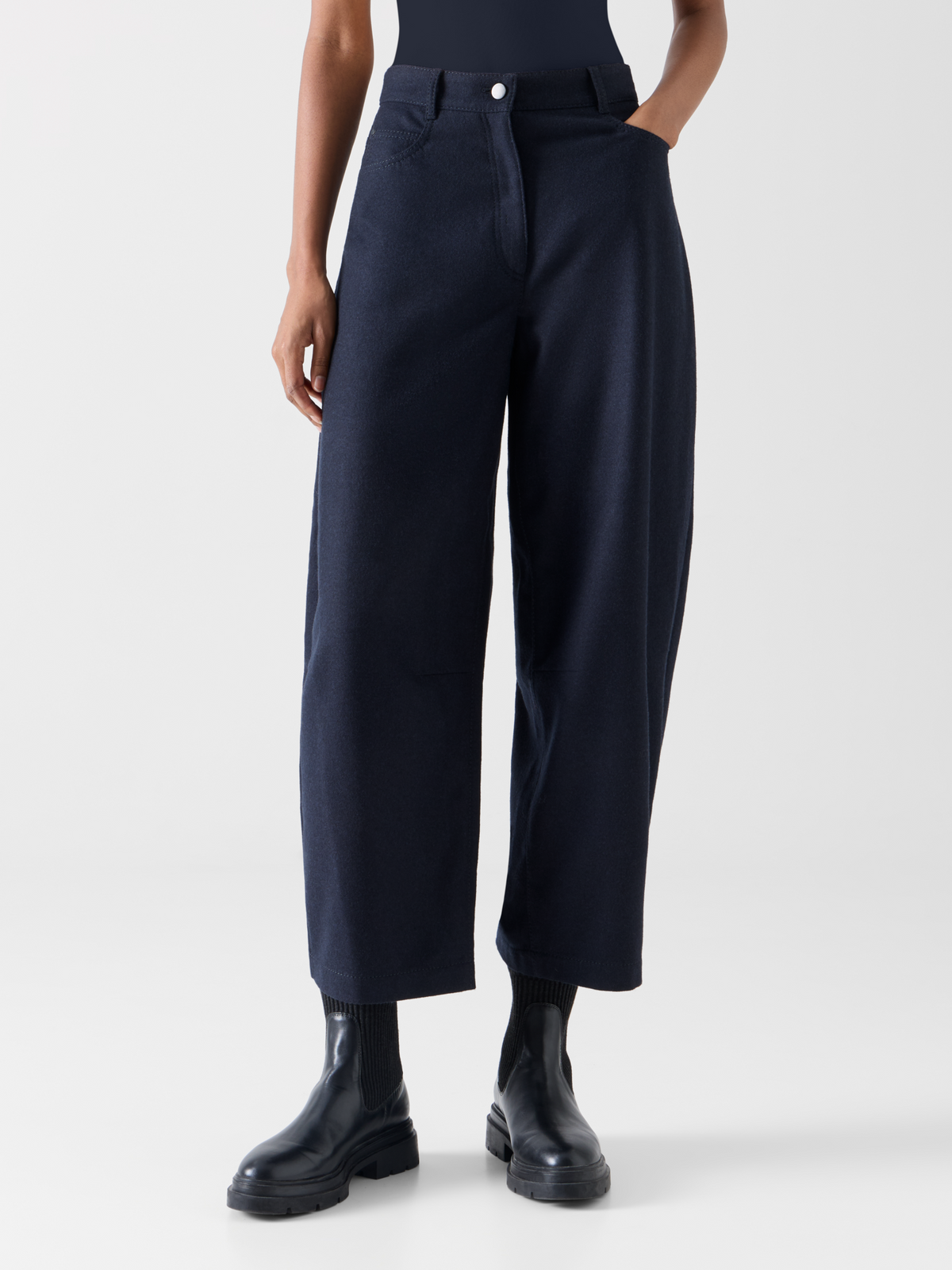 Designer Barrel-Leg Hose aus schwerem Wollflanell - Dunkelblau 