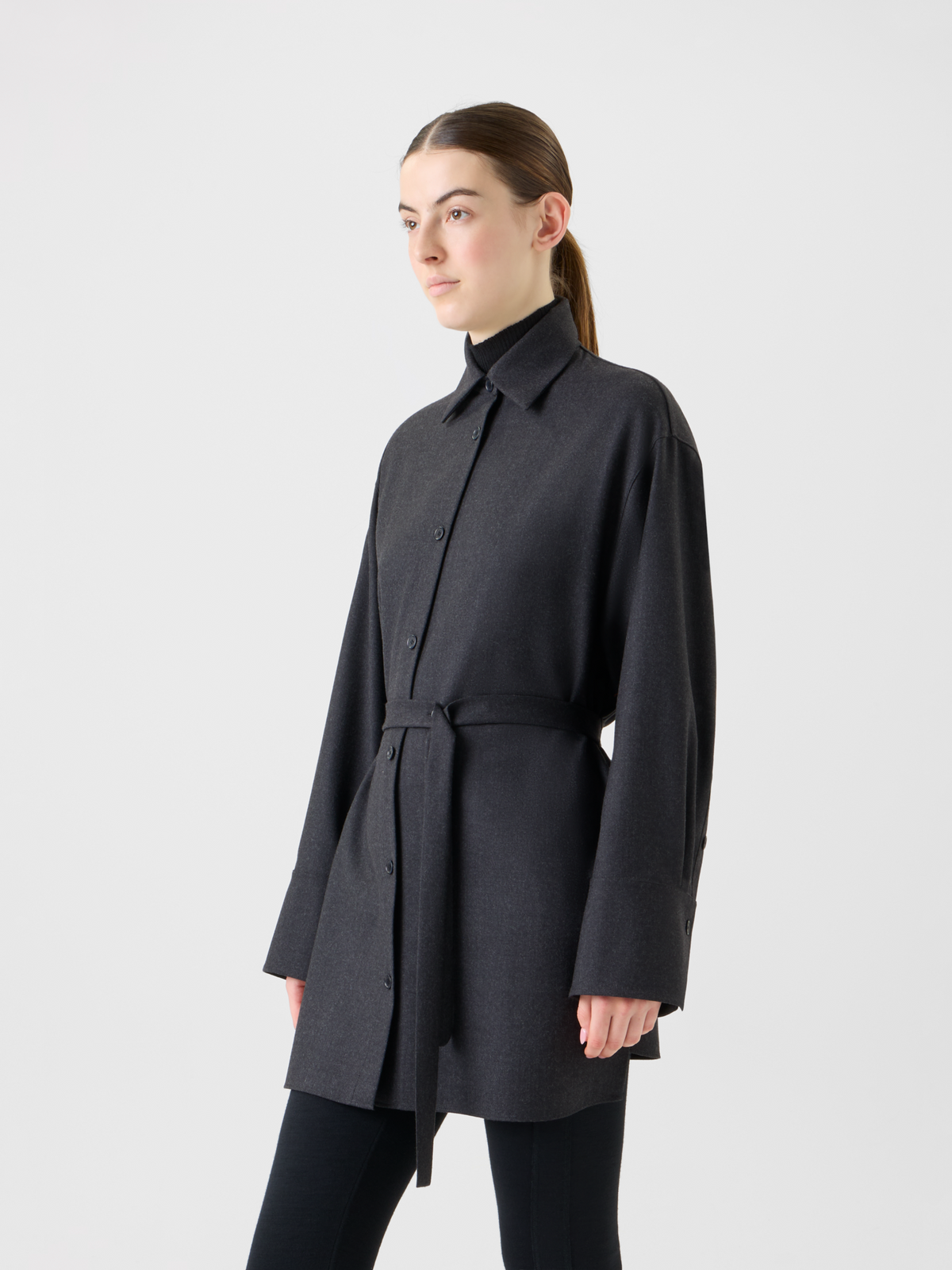 Designer Oversized Wollflanell Tunika-Bluse - Grau #editorial