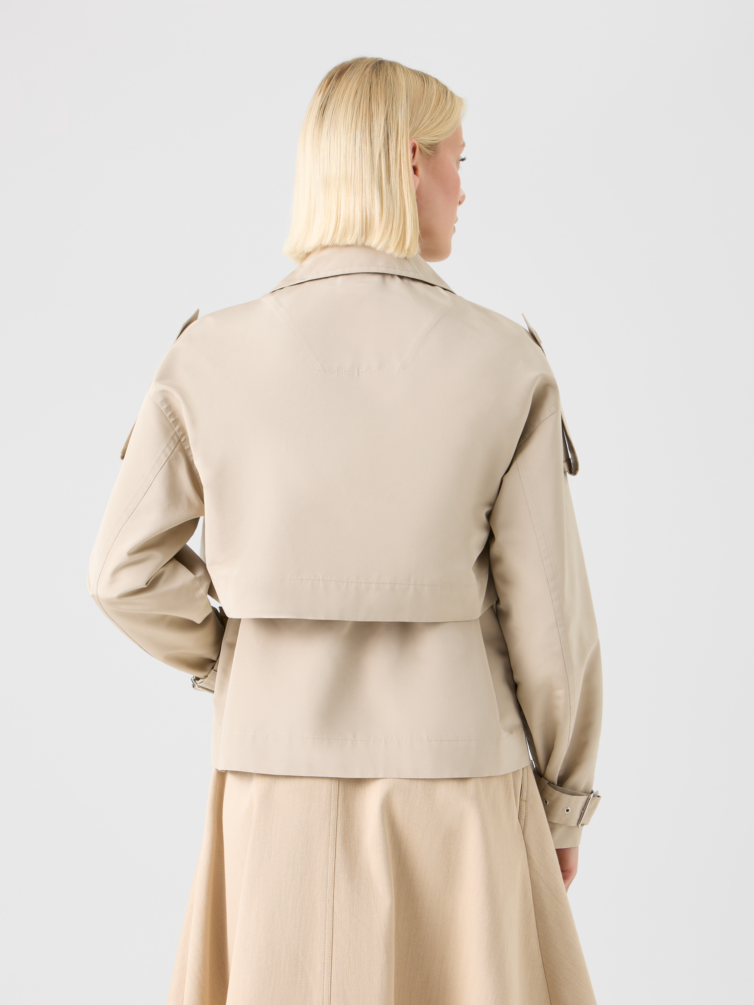 Designer Kurzer Seiden-Trenchcoat mit abnehmbarem Bolero - Beige 
