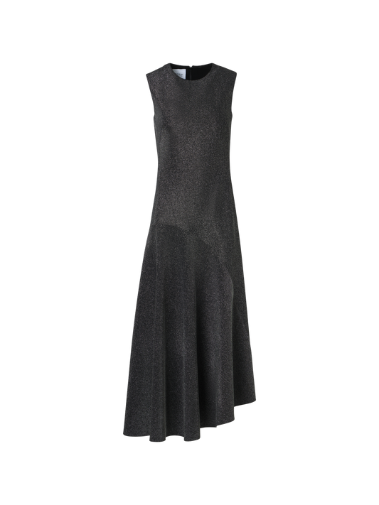 Designer Kleid aus Metallic-Jersey mit Taschentuchsaum - Silber