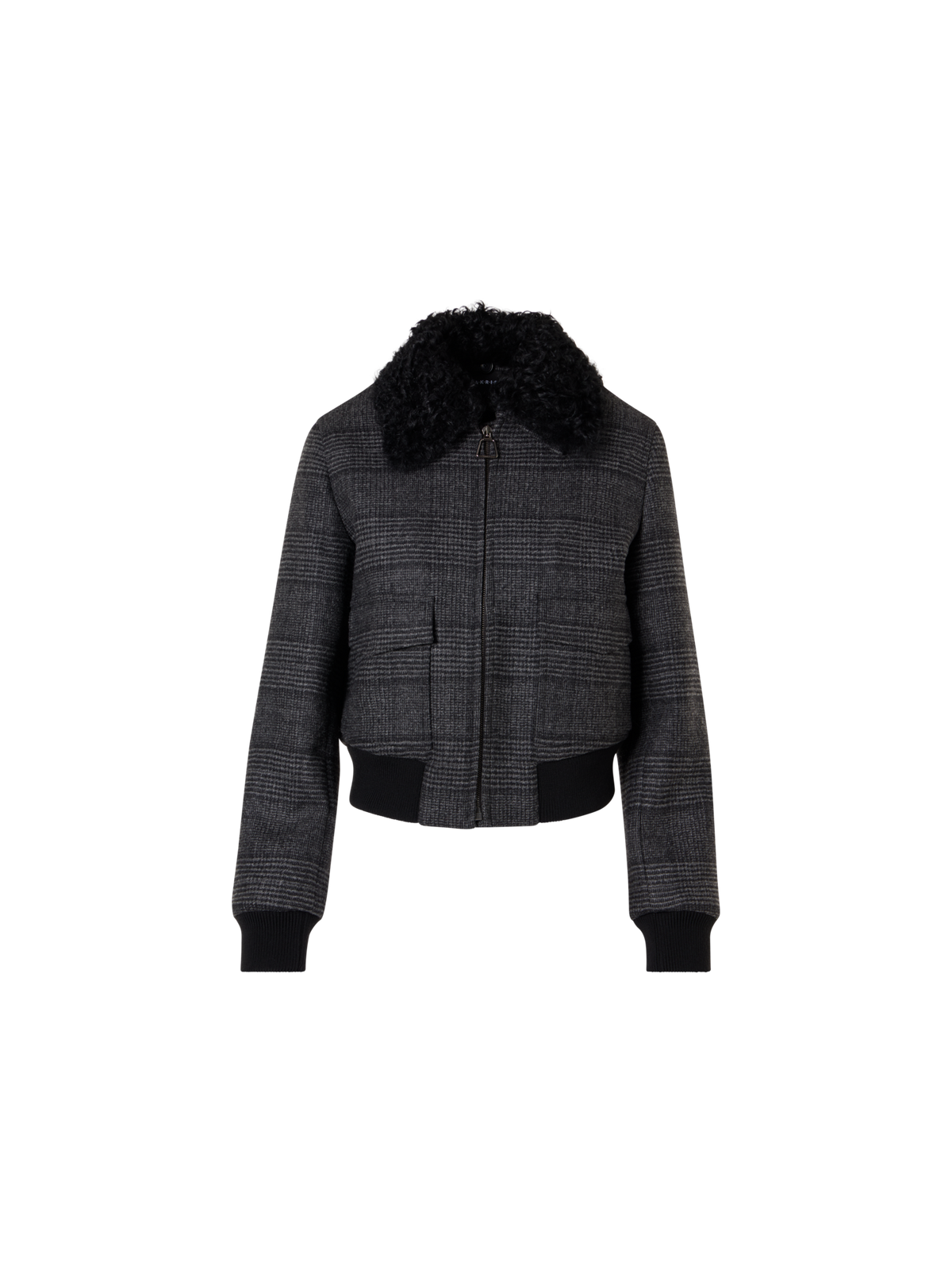 Designer Glencheck-Bomber aus Wolle mit Trapez-Steppung - Schwarz - Bunt - Grau