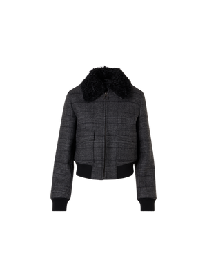 Designer Glencheck-Bomber aus Wolle mit Trapez-Steppung - Schwarz - Bunt - Grau