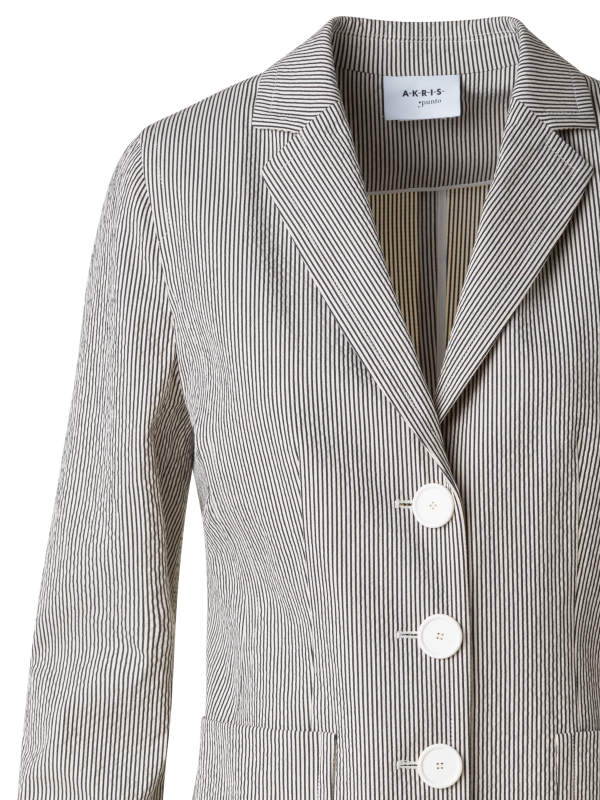 Designer Einreihiger Blazer aus Baumwoll-Seersucker - Bunt - Ecru - Weiss