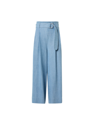 Designer Fiorella plissierte Denim-Culotte mit weitem Bein - Blau