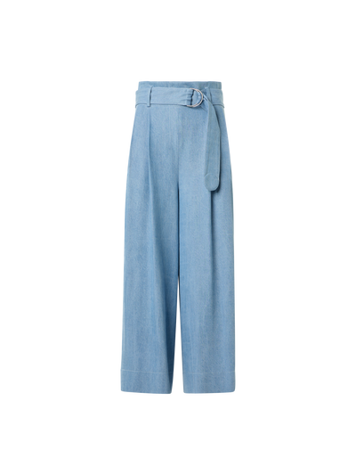 Designer Fiorella plissierte Denim-Culotte mit weitem Bein - Blau