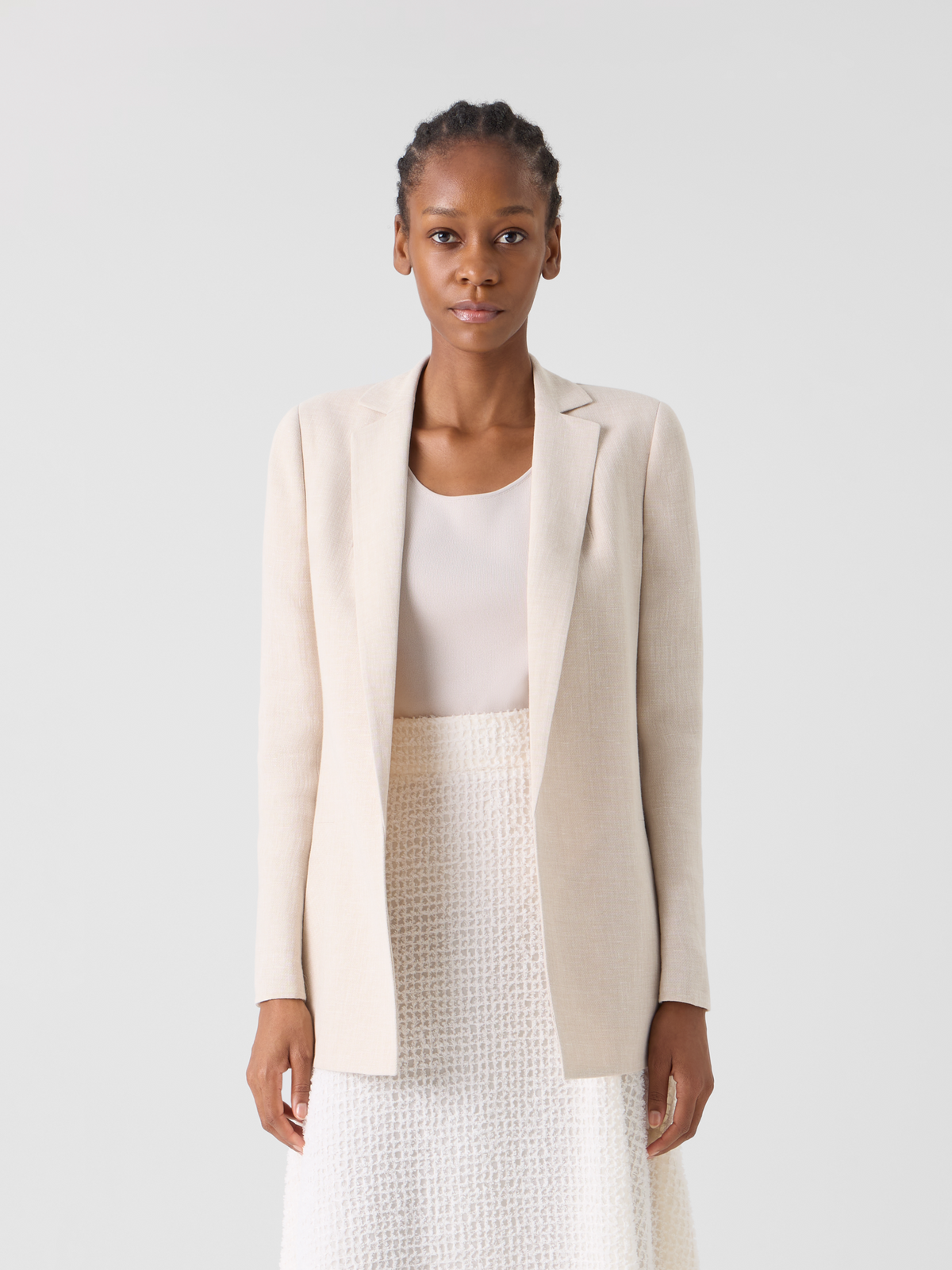 Designer Pekka lange Jacke aus Leinen-Woll-Doubleface - Beige #editorial