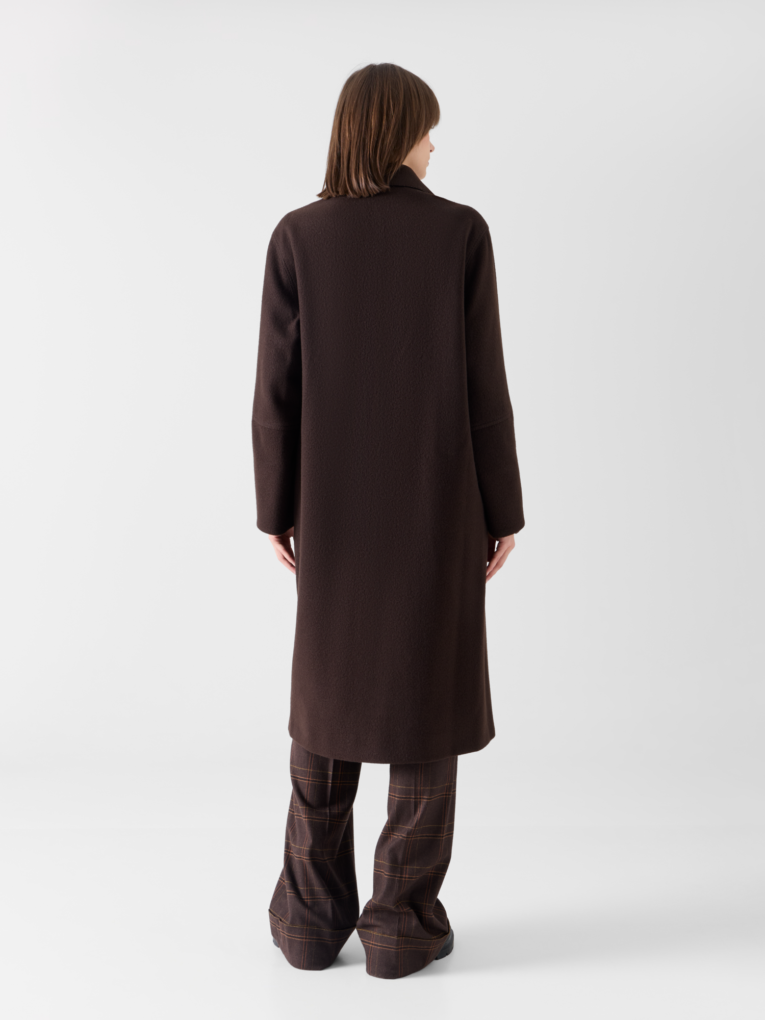 Designer Langer Car Coat in Heavy Taglio Vivo - Braun 