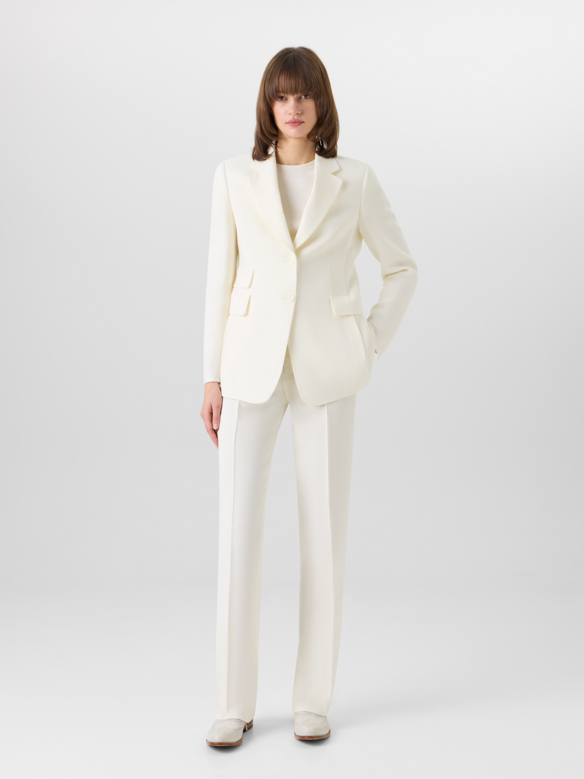 Designer Carl Straight-Leg Hose aus Leinen-Woll-Krepp-Doubleface - Ecru #editorial