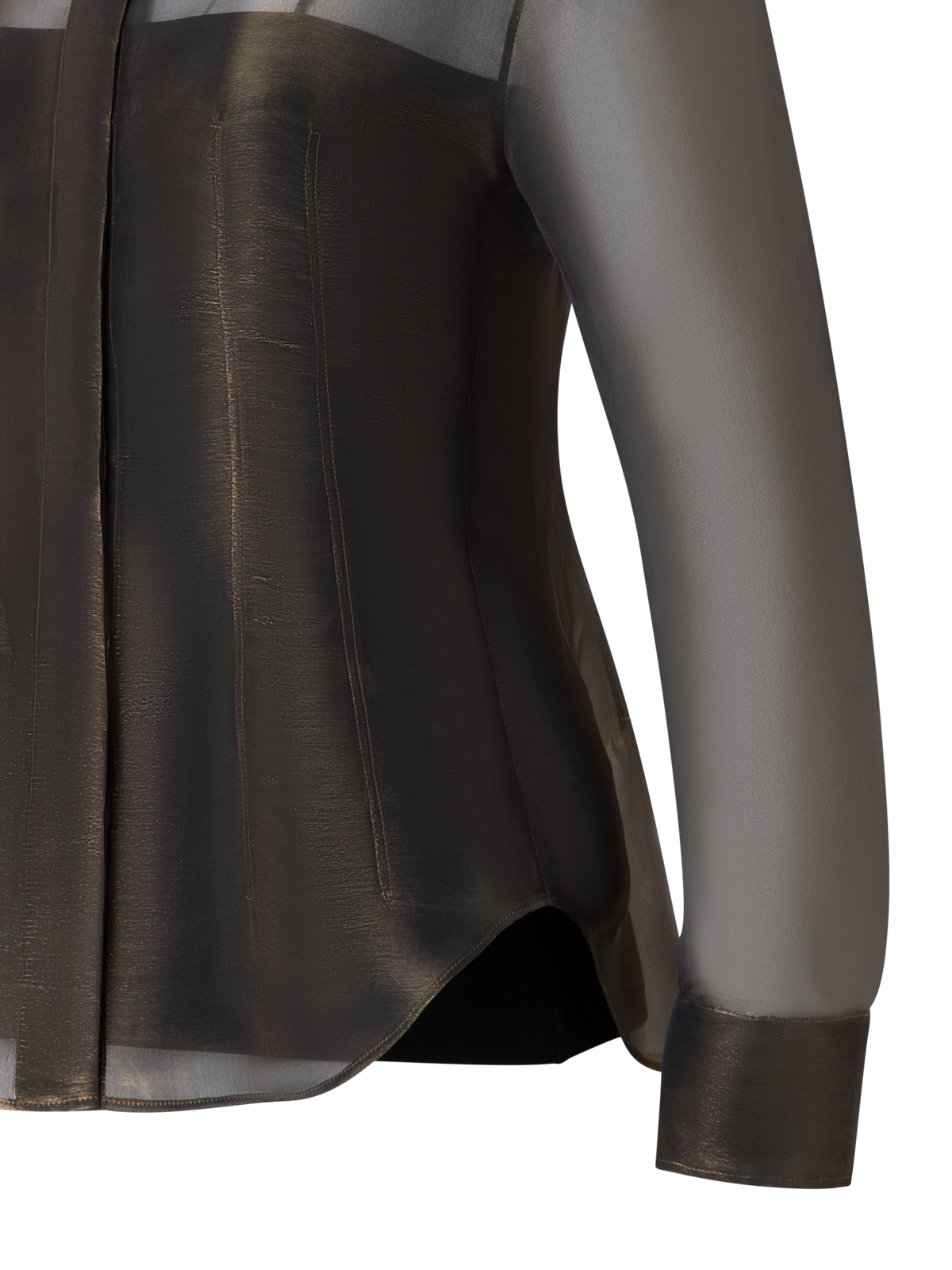 Designer Organza-Seidenbluse mit Goldschimmer - Schwarz - Gold