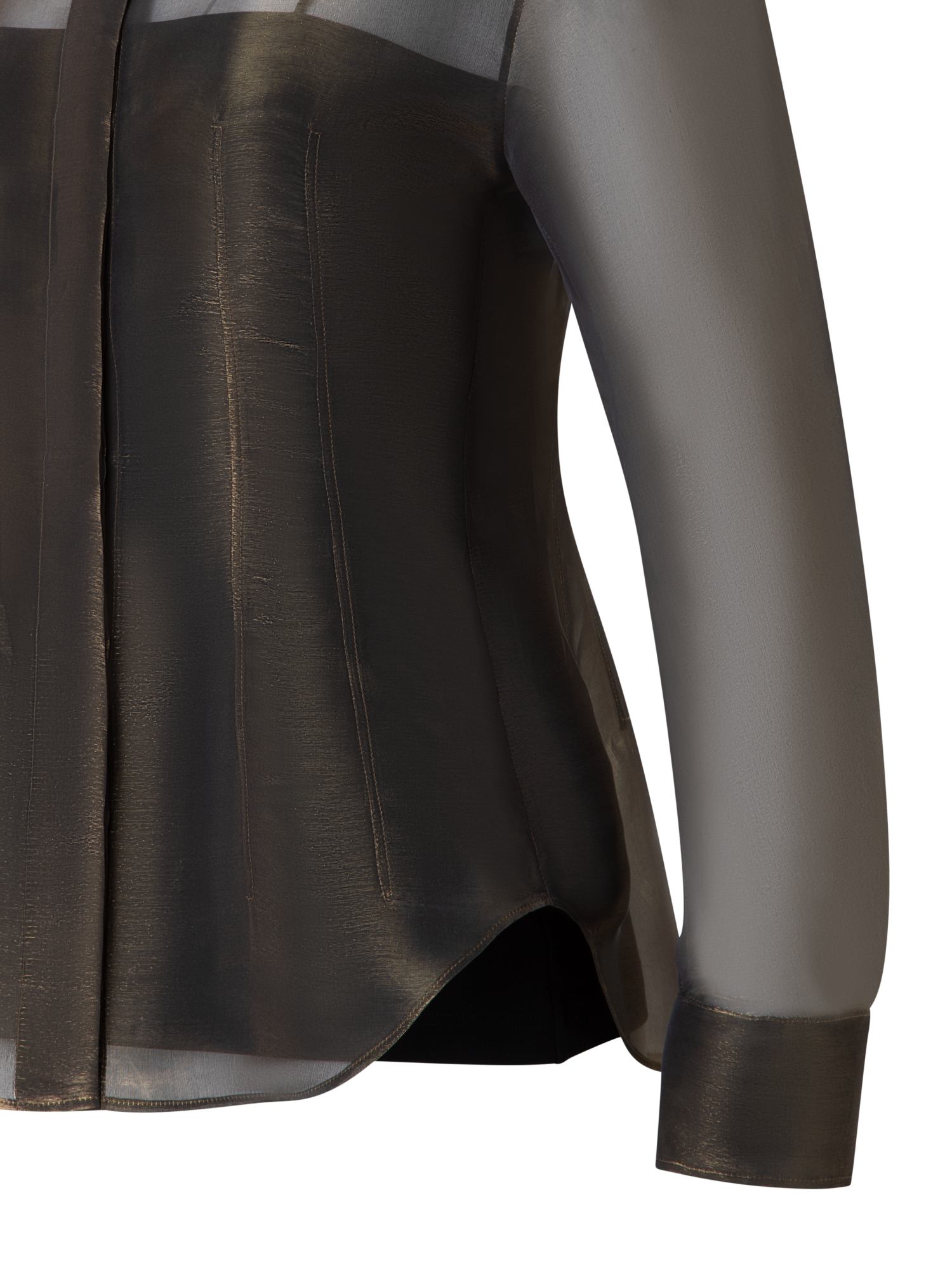 Designer Organza-Seidenbluse mit Goldschimmer - Schwarz - Gold