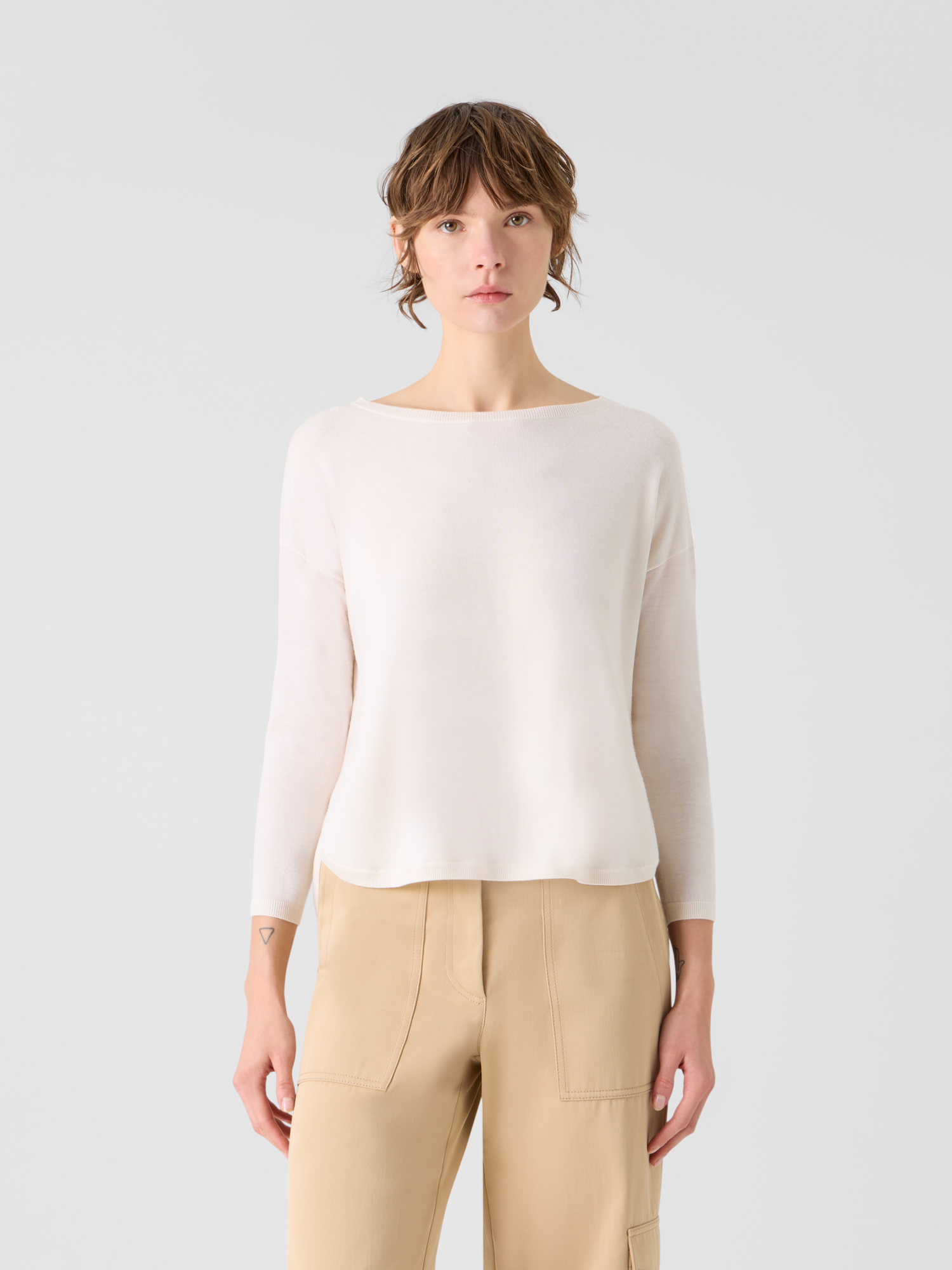 Designer Feiner Merinowolle-Signature-Strickpullover - Weiss 