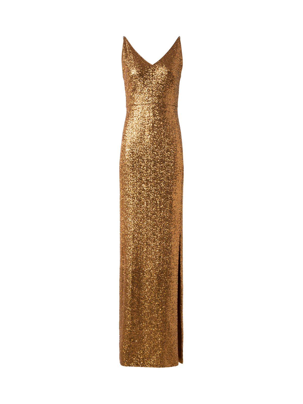 Designer Langes Pailletten-Abendkleid mit V-Ausschnitt - Gold