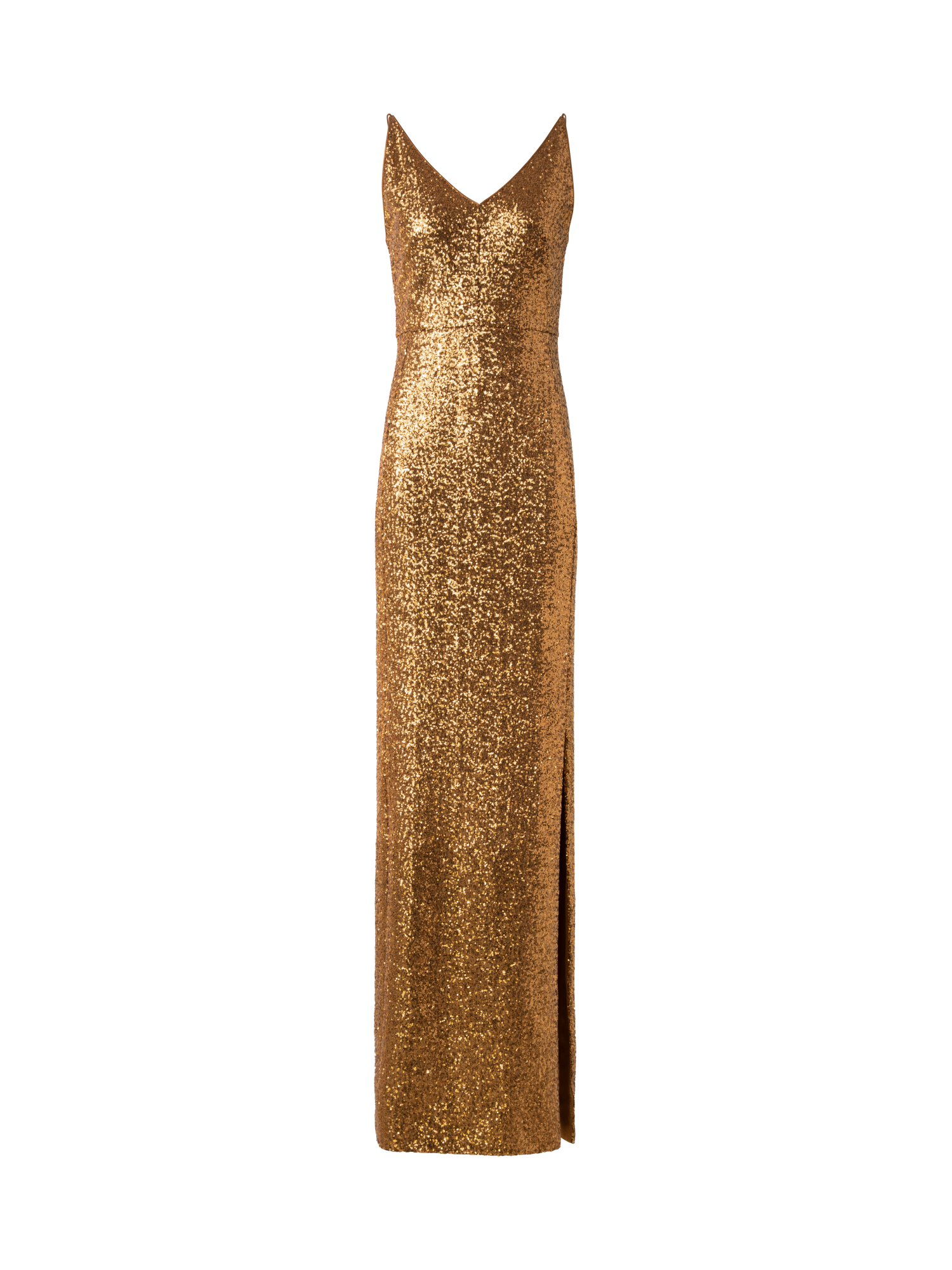 Designer Langes Pailletten-Abendkleid mit V-Ausschnitt - Gold