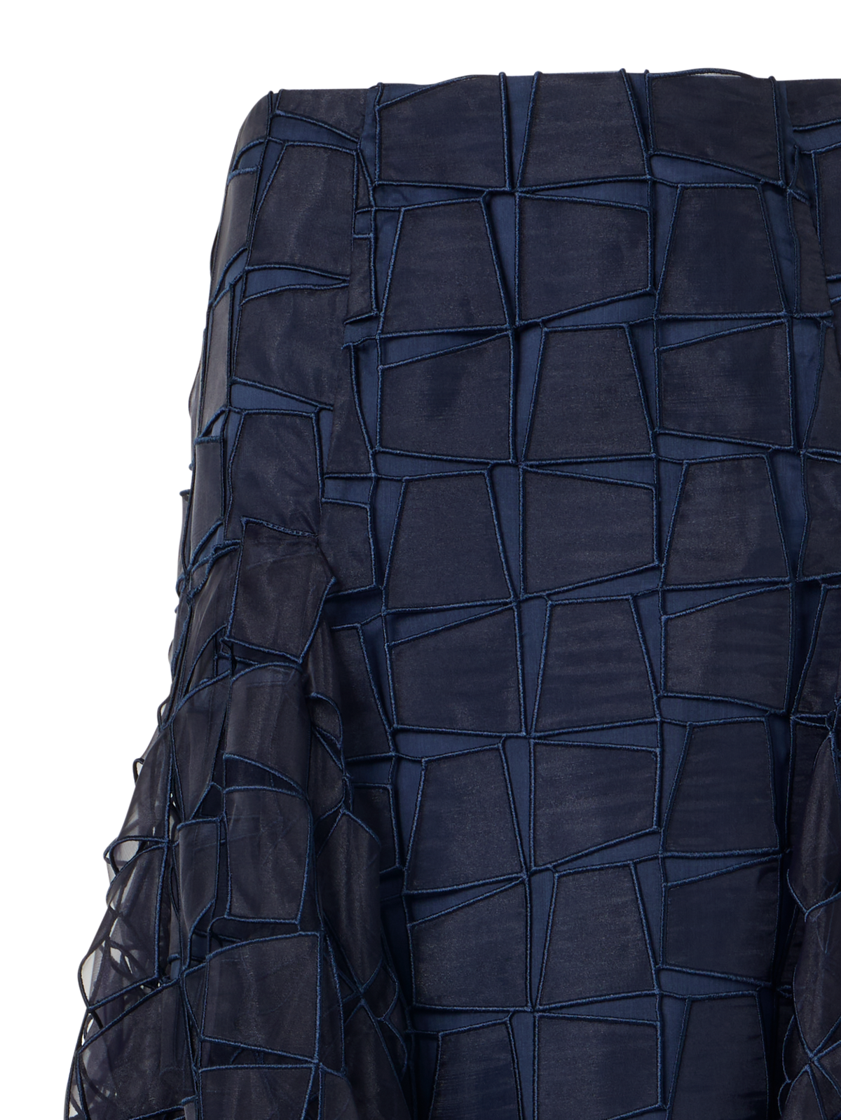 Designer Zipfelrock mit Trapez-Stickerei aus Organza - Dunkelblau