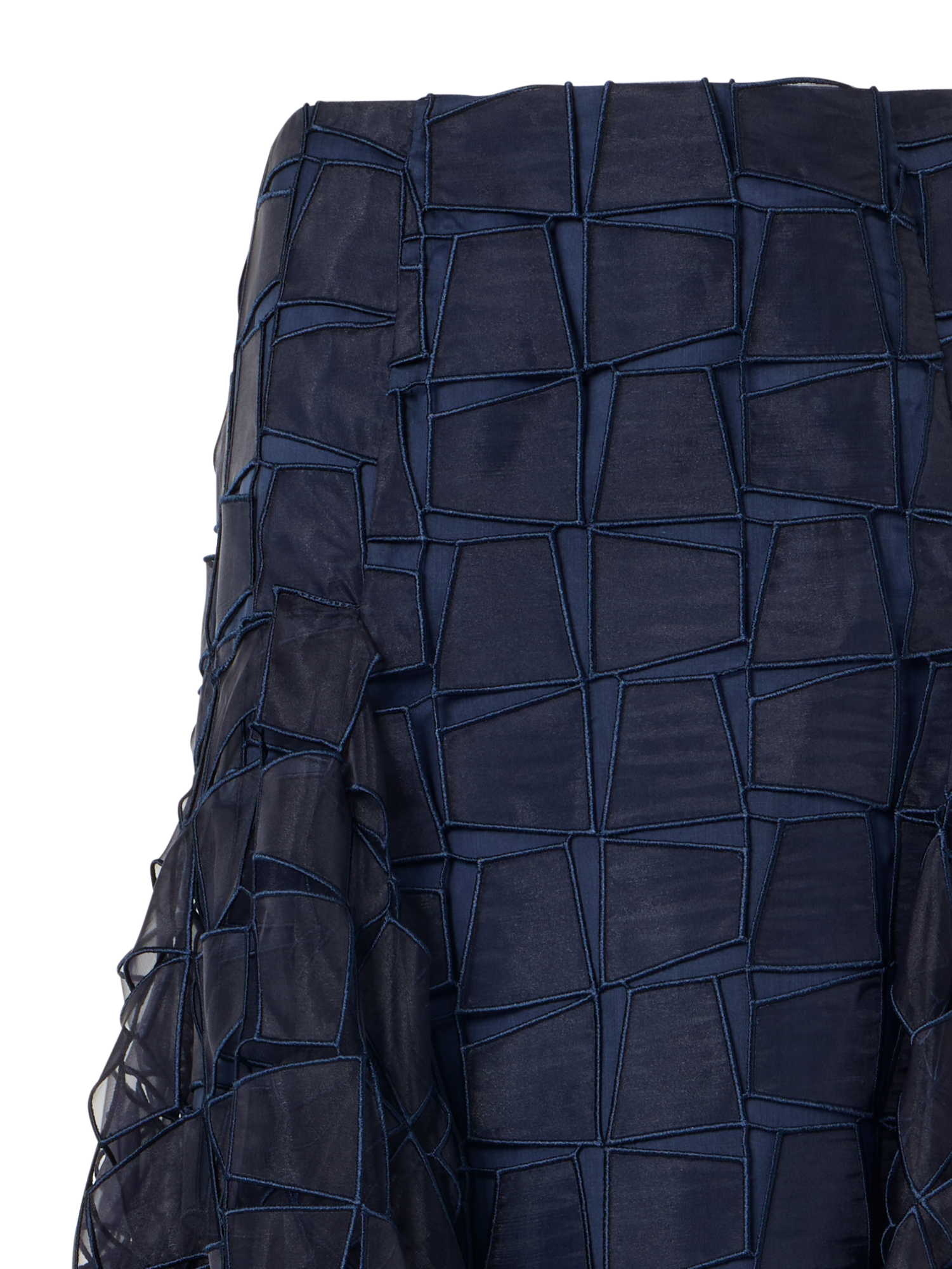 Designer Zipfelrock mit Trapez-Stickerei aus Organza - Dunkelblau