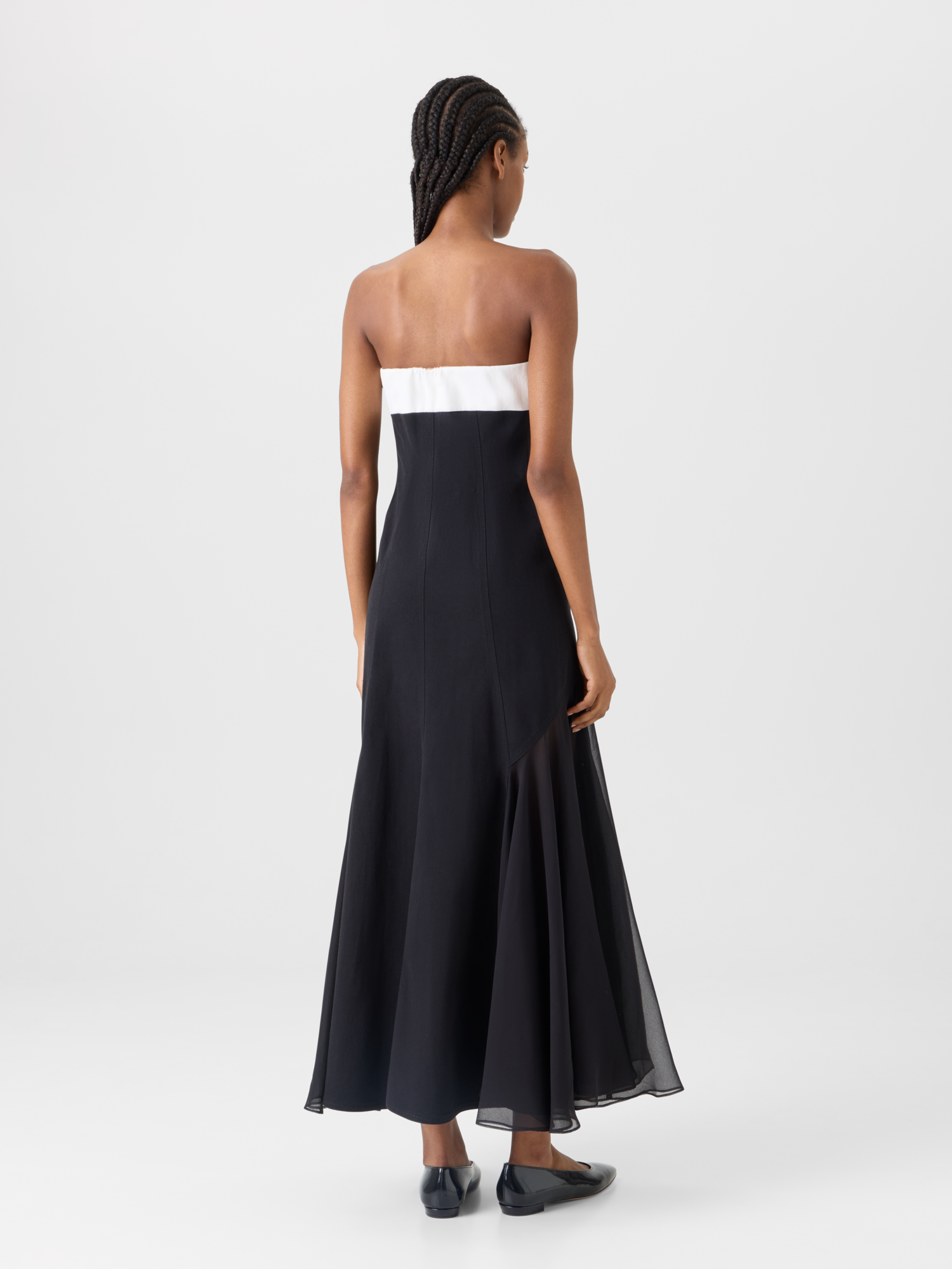 Designer Trägerloses Denim-Midikleid mit Seideneinsätzen - Schwarz 