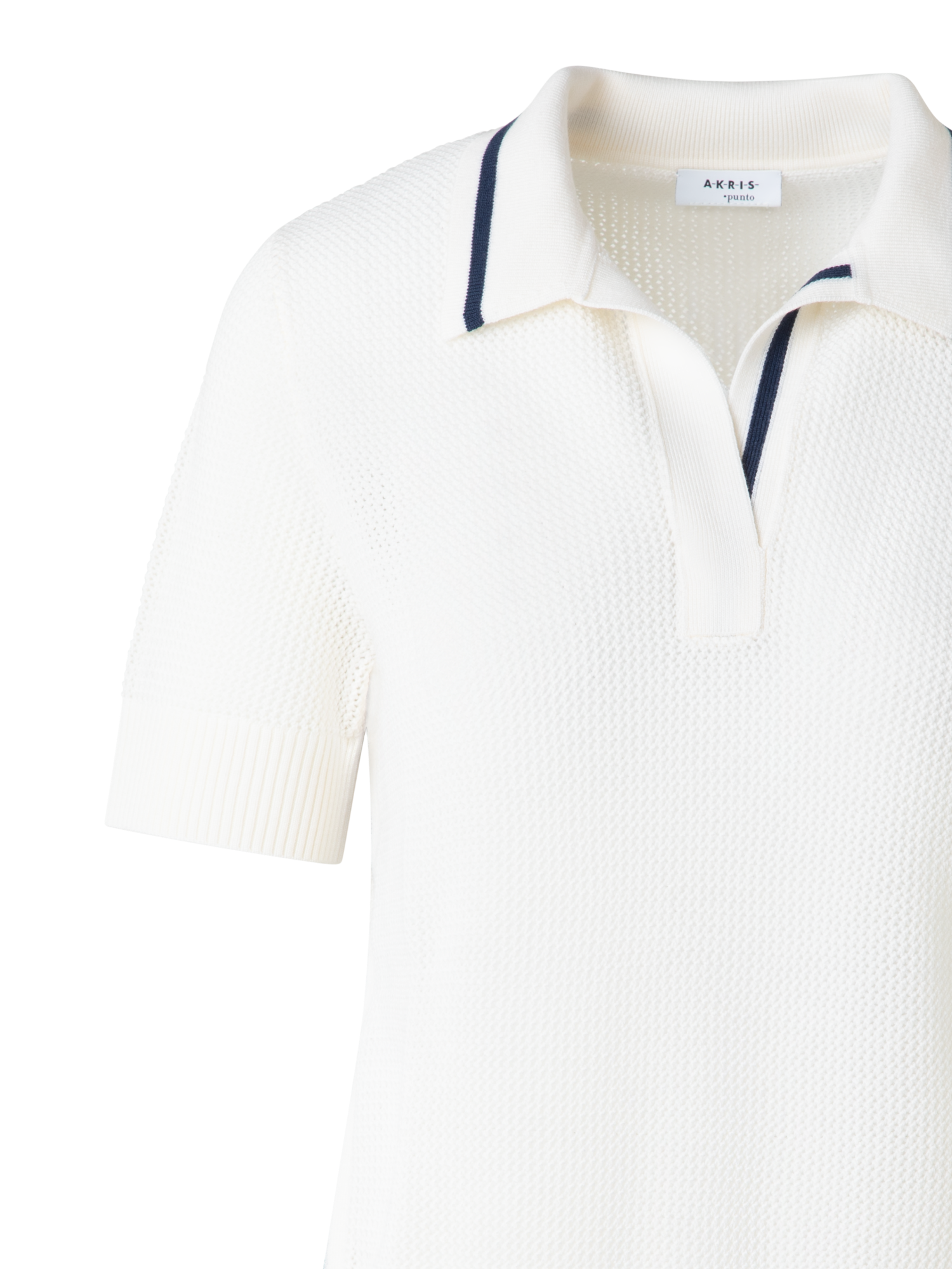 Designer Poloshirt aus Merino-Mesh-Strick - Bunt - Ecru - Weiss