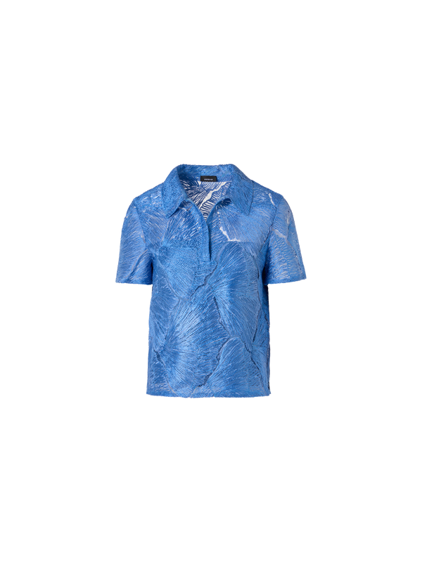 Designer Polobluse aus lackierter Fächerspitze - Blau