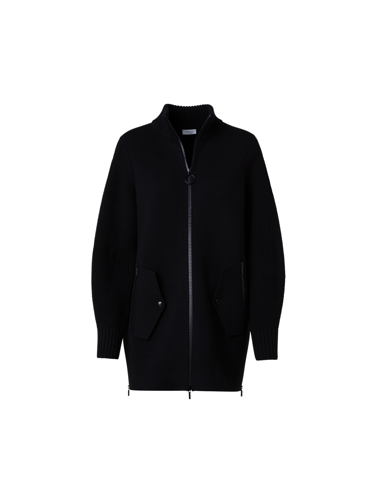 Designer Lange Merino-Bomberjacke - Schwarz