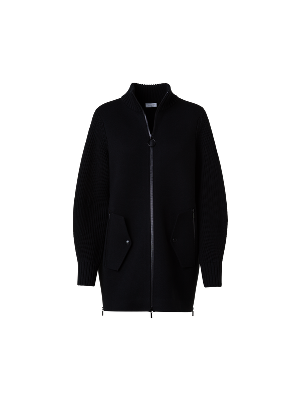 Designer Lange Merino-Bomberjacke - Schwarz