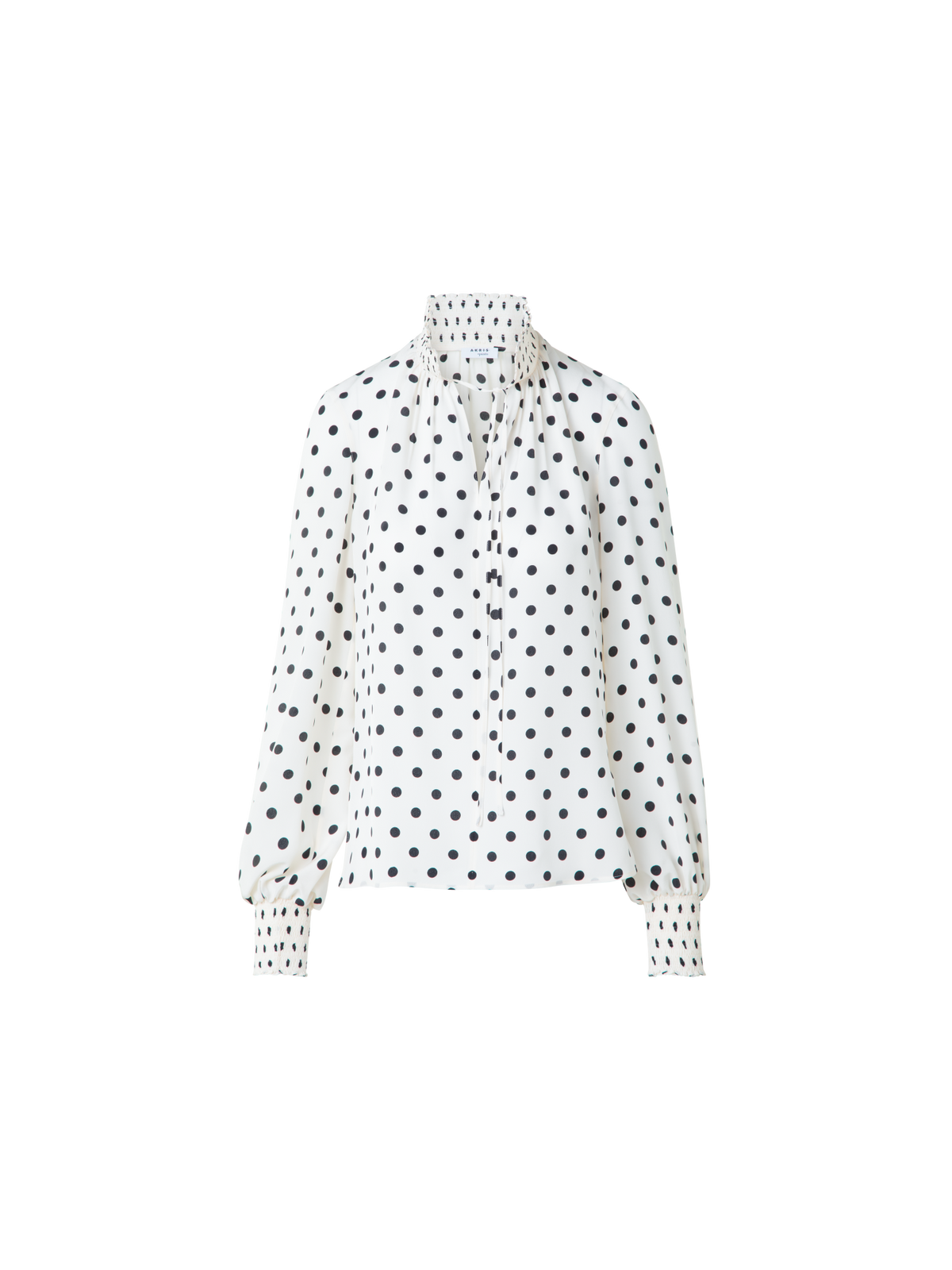 Designer Boho Seidenbluse mit Polka Dots - Bunt - Ecru - Weiss