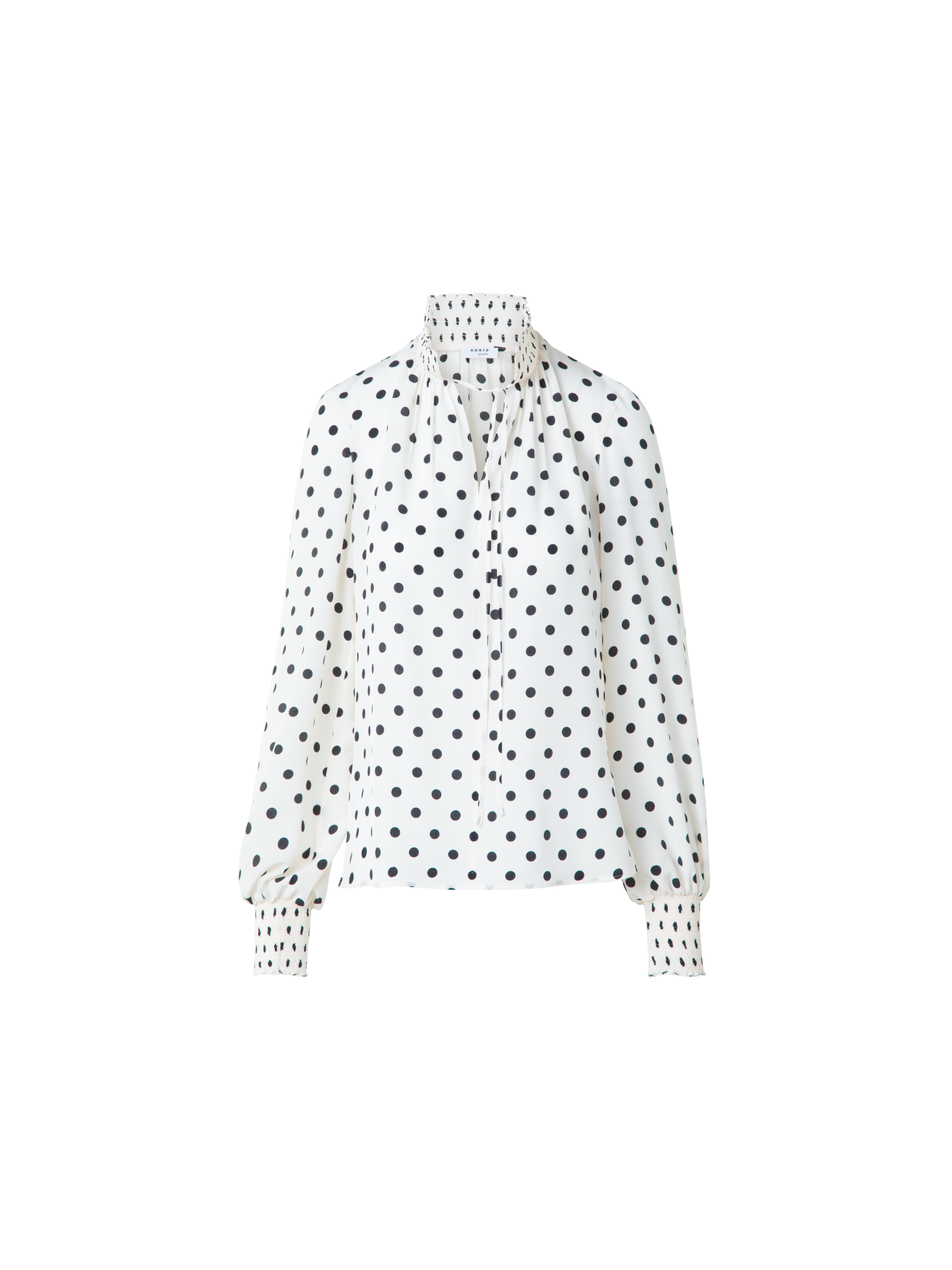 Designer Boho Seidenbluse mit Polka Dots - Bunt - Ecru - Weiss