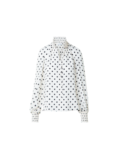 Designer Boho Seidenbluse mit Polka Dots - Bunt - Ecru - Weiss