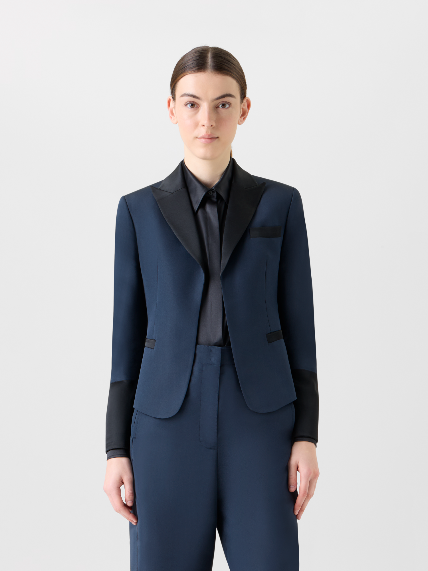 Designer Bi-Color Spitzrevers Ottoman Seiden Jacke - Dunkelblau - Blau - Bunt 