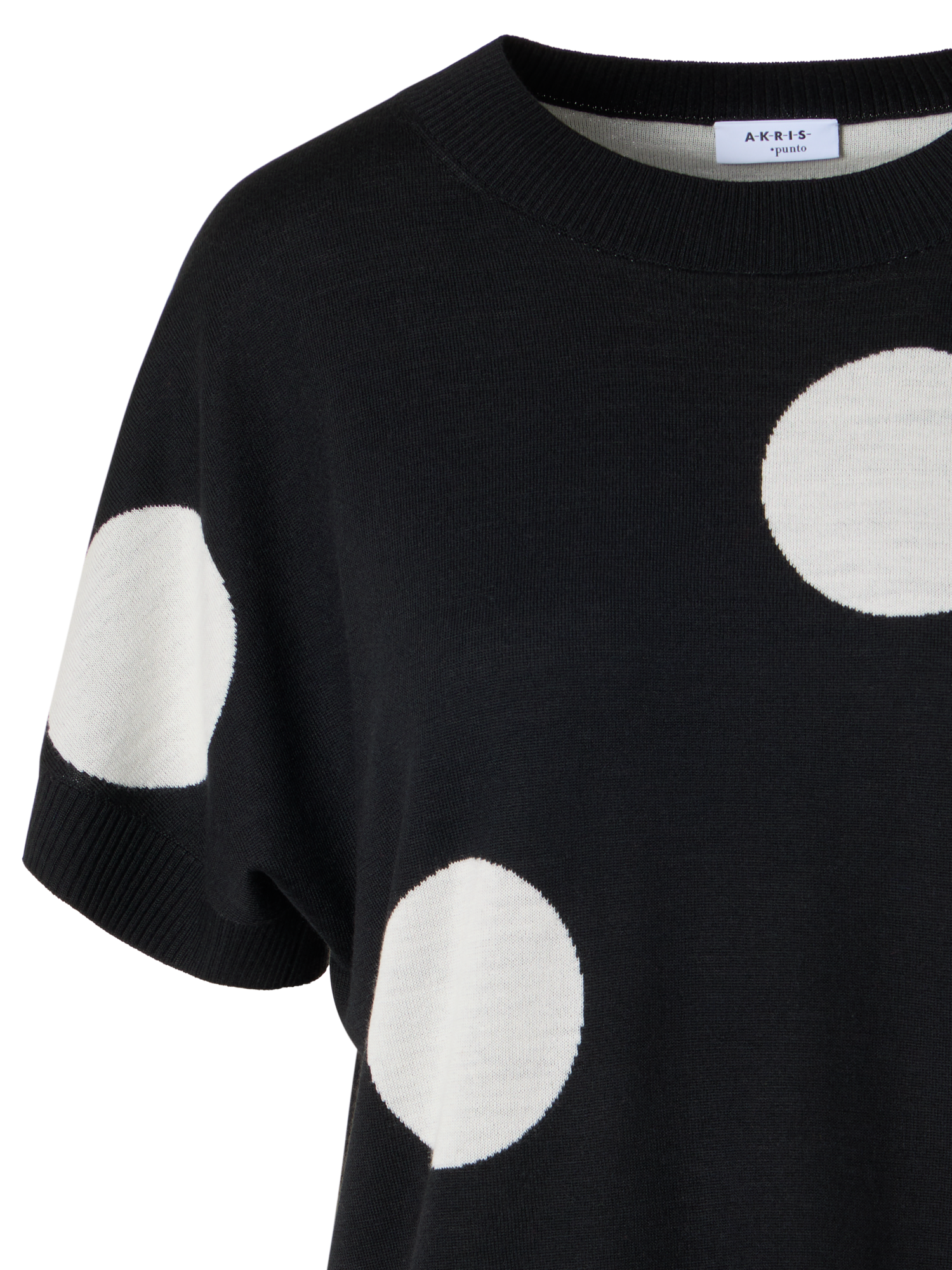 Designer Kurzärmeliger Strickpullover mit Punkte-Intarsie - Schwarz