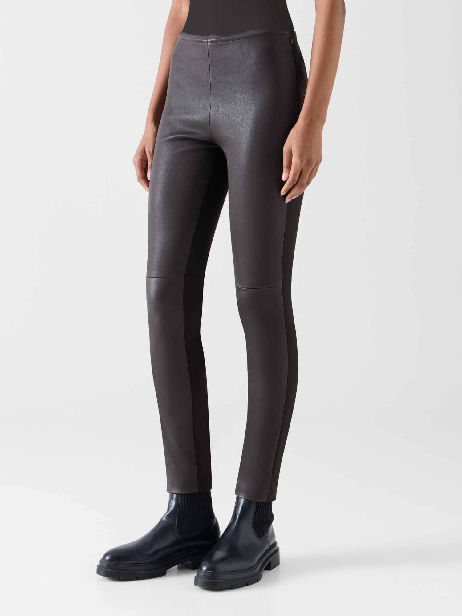 Designer Skinny Hose mit Nappaleder-Front und Jersey-Rücken - Braun 