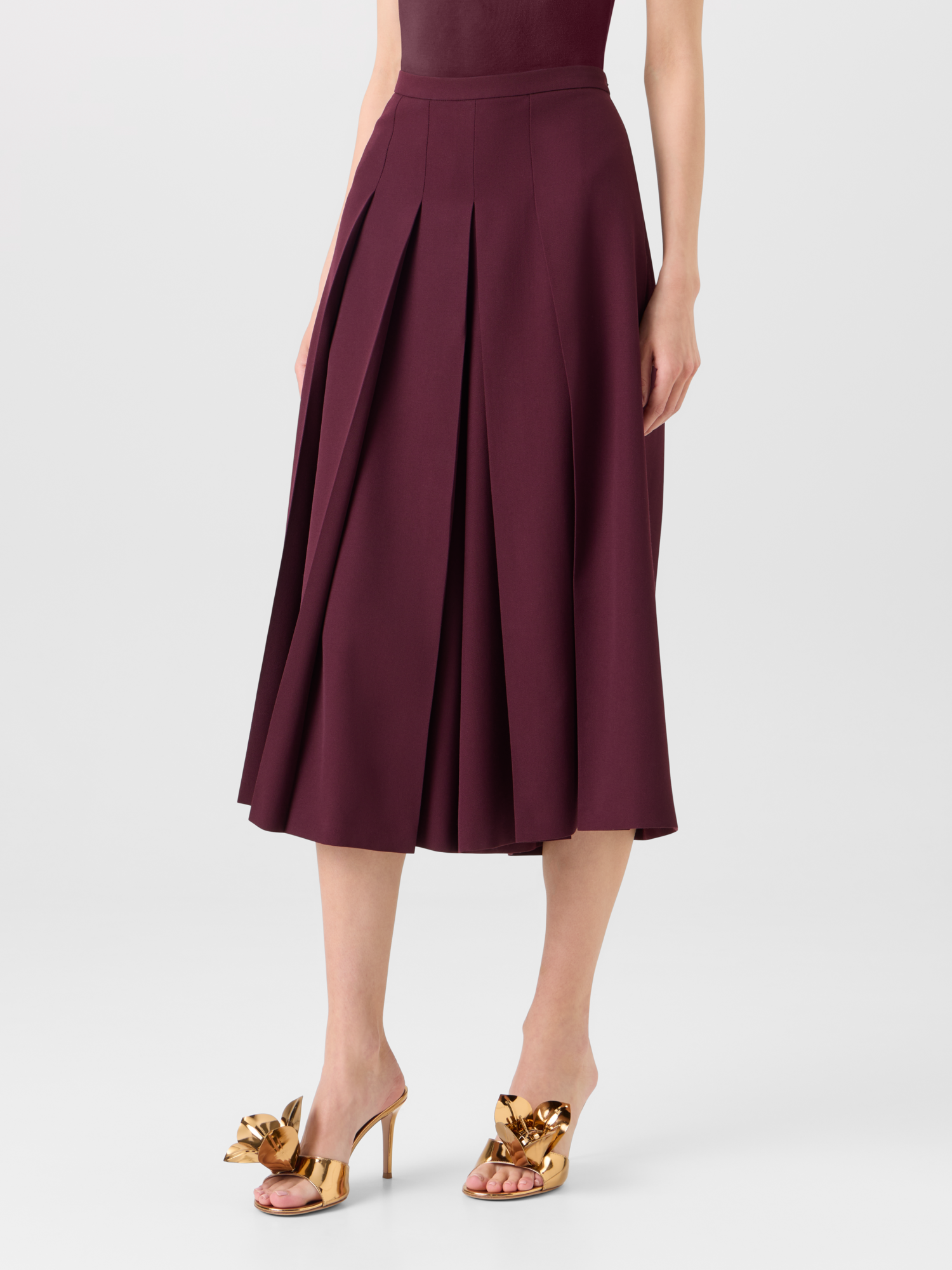 Designer Plissierter Midi-Skort aus Wollgabardine - Rot 