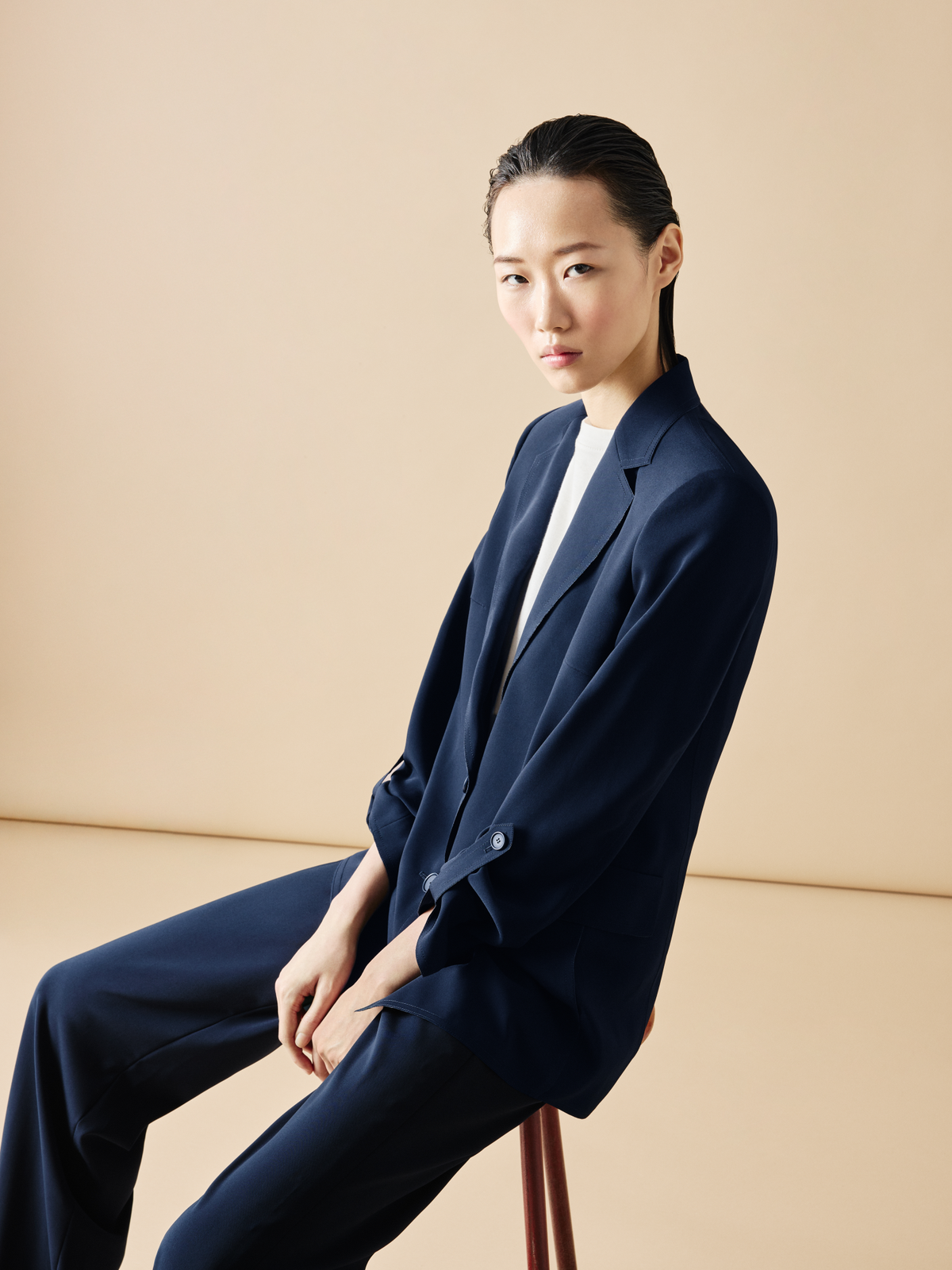 Designer Gerade Laser-Cut-Hose mit elastischem Bund - Dunkelblau - Blau #editorial