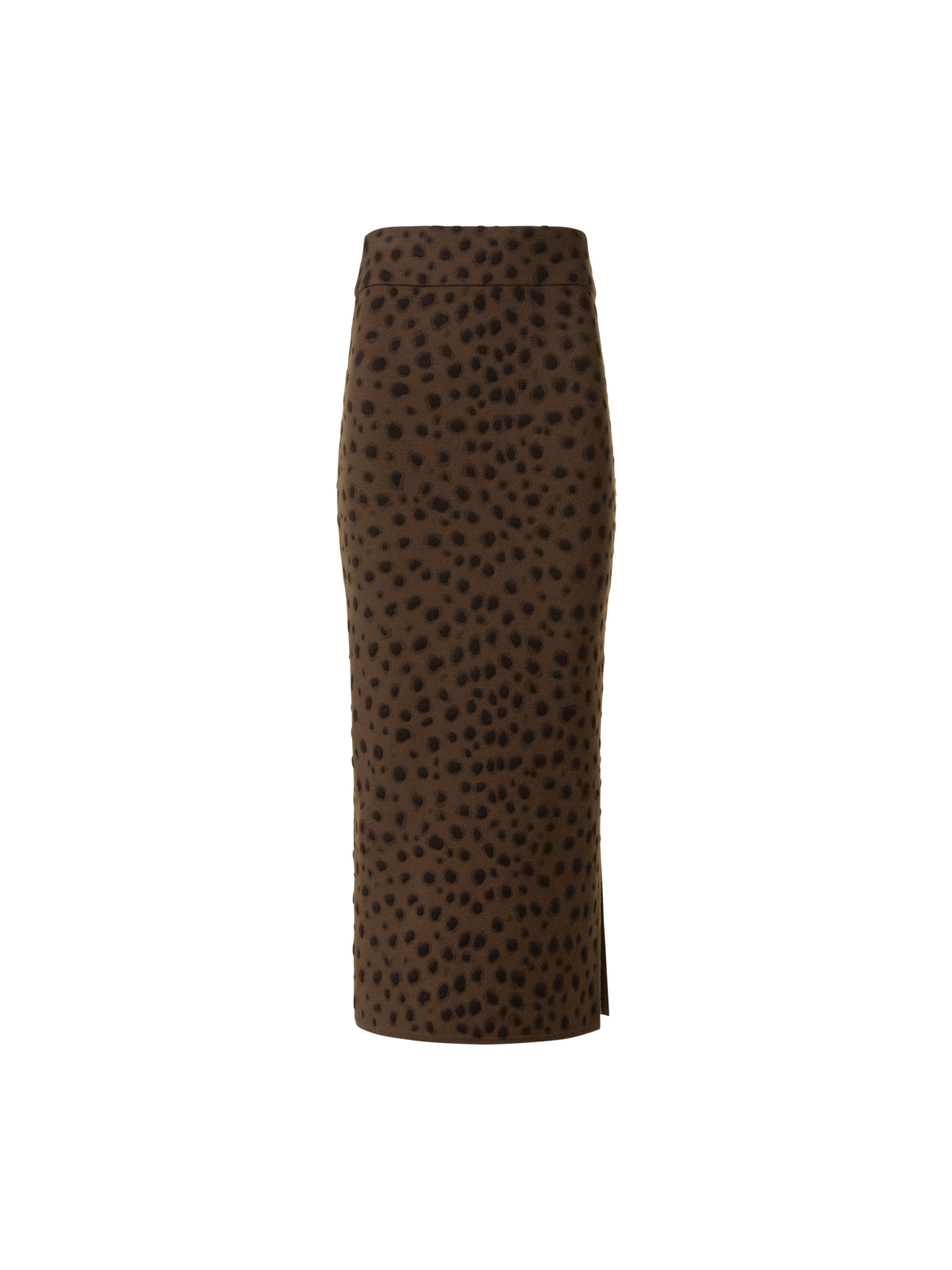 Designer Merino Wolle Schlauchjupe im Leopard Jacquard - Braun