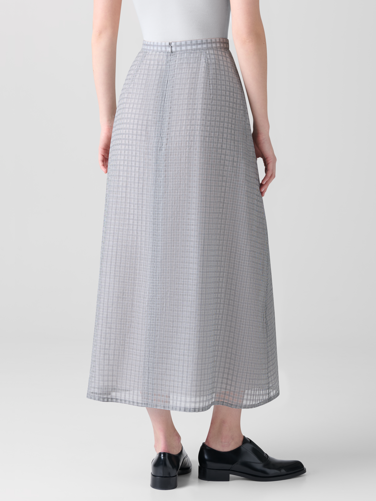 Designer Ausgestellter Midirock mit kleinem Baumwoll-Karomuster - Schwarz - Grau - Bunt