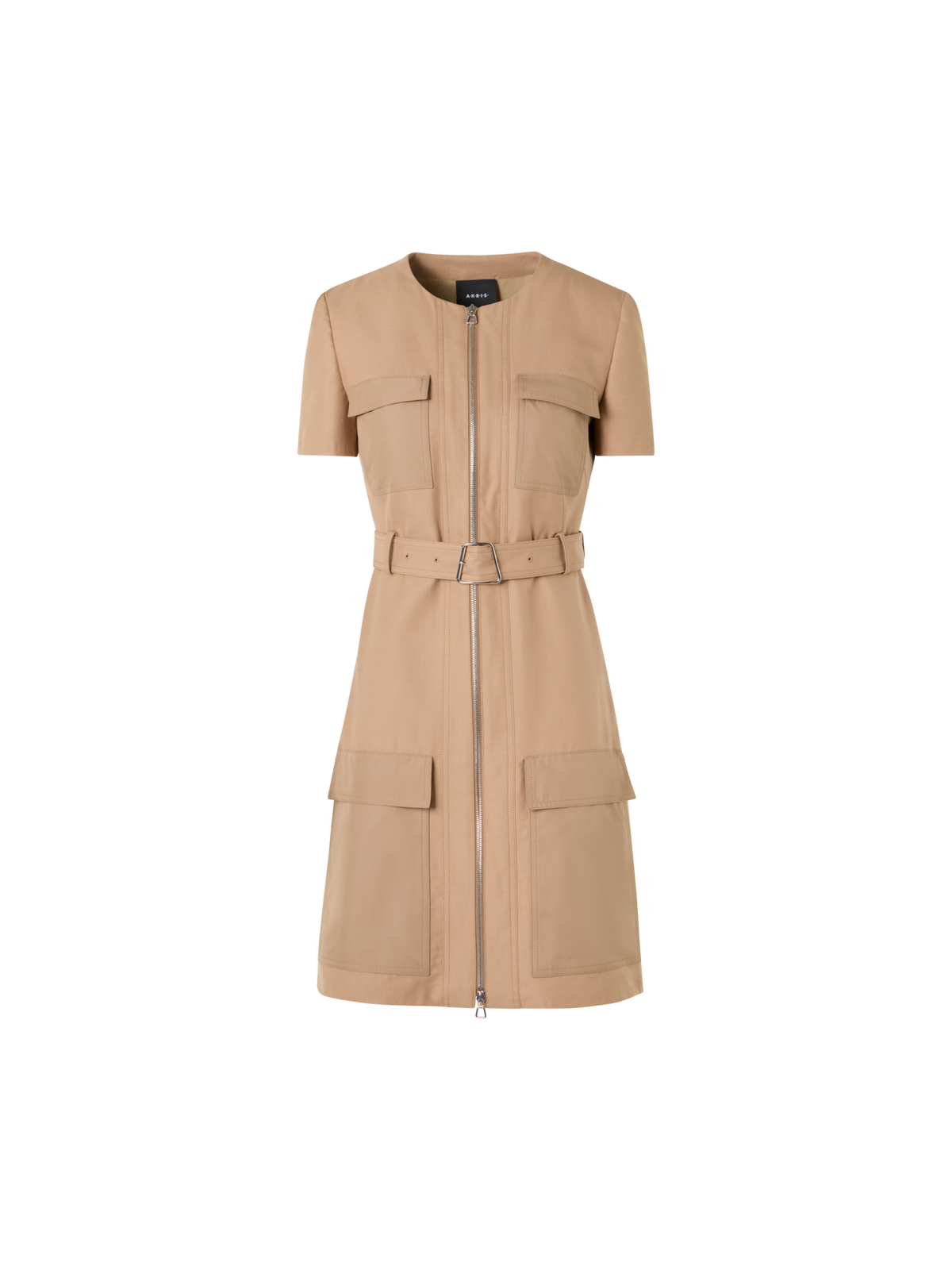 Designer Kurzärmeliges Kleid aus Baumwoll-Doubleface - Beige